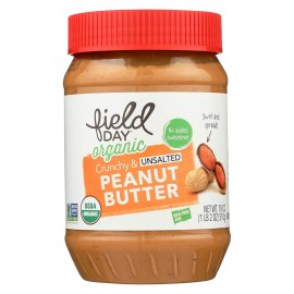 Field Day Organic Easy Spread Peanut Butter, Crunchy, No Salt (12x18Oz)