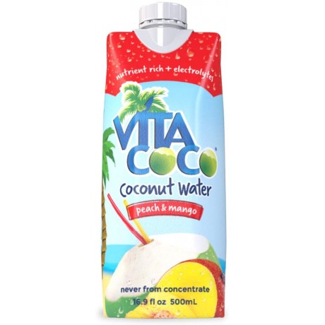 Vita CocoCoconut Water 500 Ml Peach & Mango (12x17Oz)