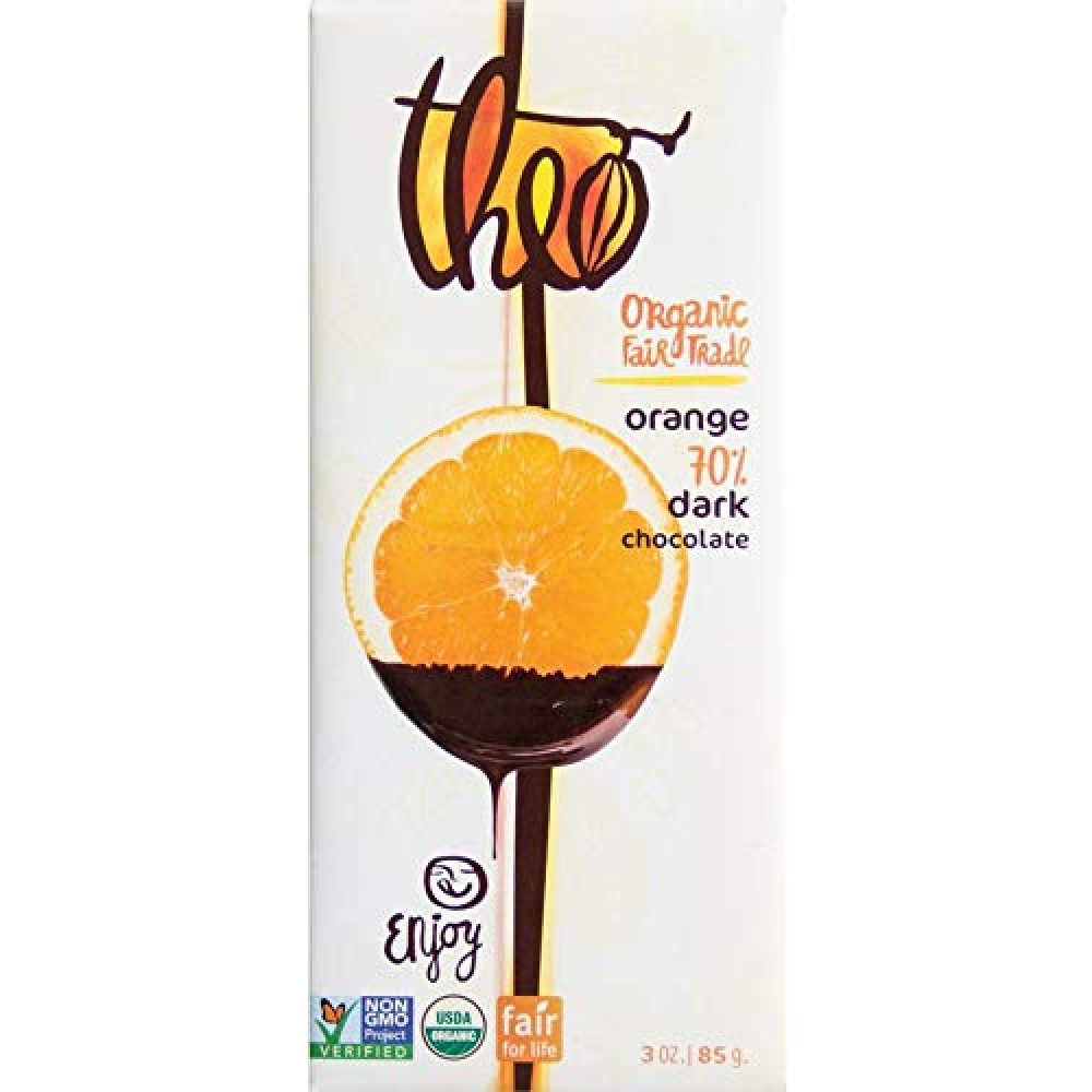 Theo Chocolate Dark Chocolate Bar With Orange (12x3Oz)