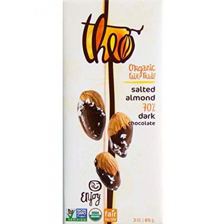 Theo Chocolate Dark Chocolate Bar, Salted Almond (12x3Oz)