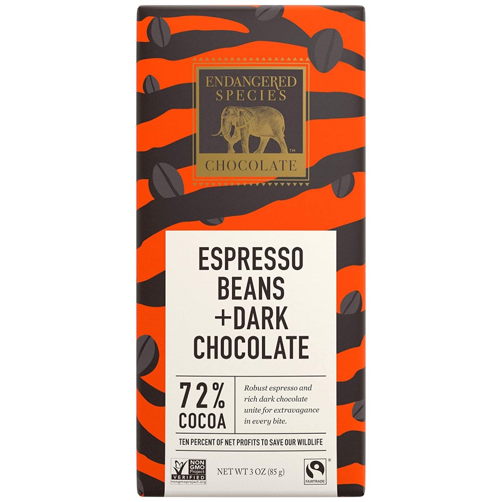 Endangered Species Dark Chocolate Bar Espresso Tiger (12x3 Oz)