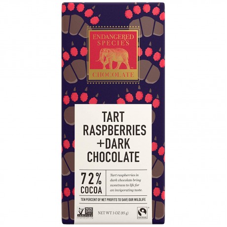 Endangered Species Dark Chocolate Bar Raspberries Grizzly (12x3 Oz)