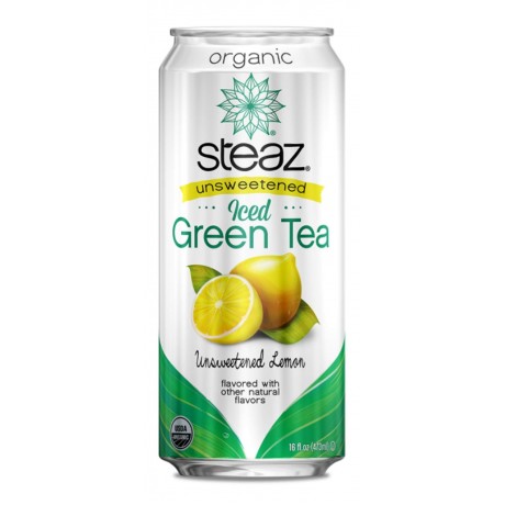 Steaz Energy Unsweetened Lemon Iced Green Tea (12x16 Oz)